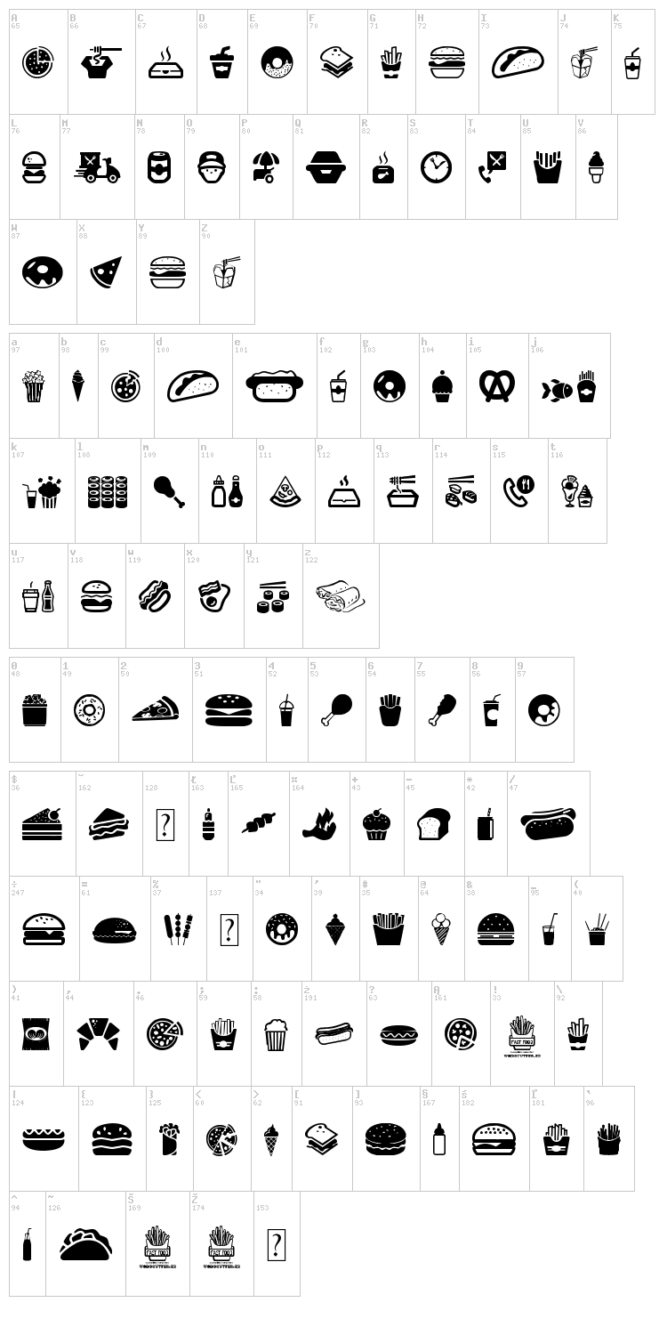 Fast Food Icons font map